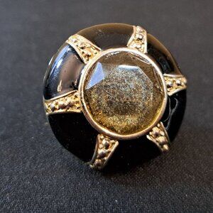 Statement Ring With Black And Gold Tones Size 7